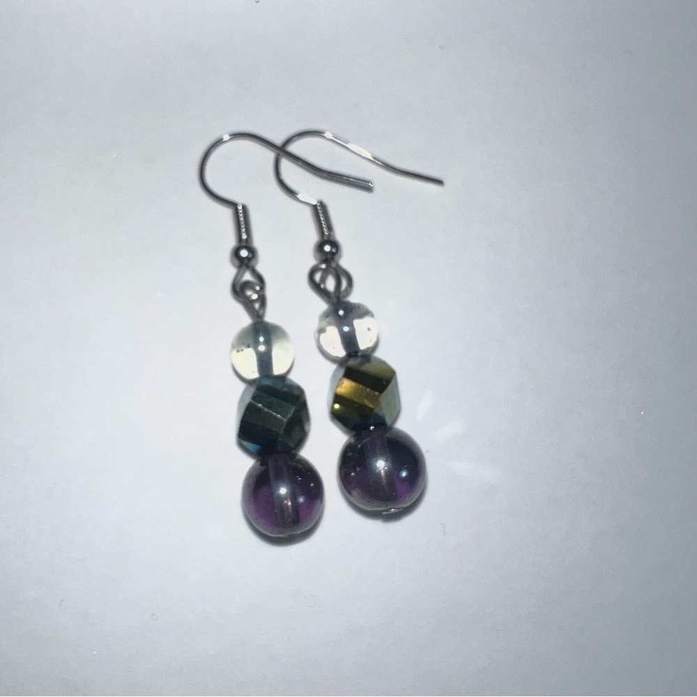 Iridescent Glass Brad Handmade Drop Earrings New
